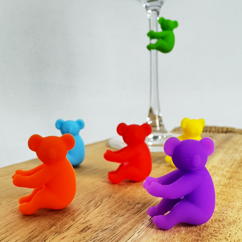 Kit 6 Marcadores de Taça Koala – Silicone Colorido Sortido