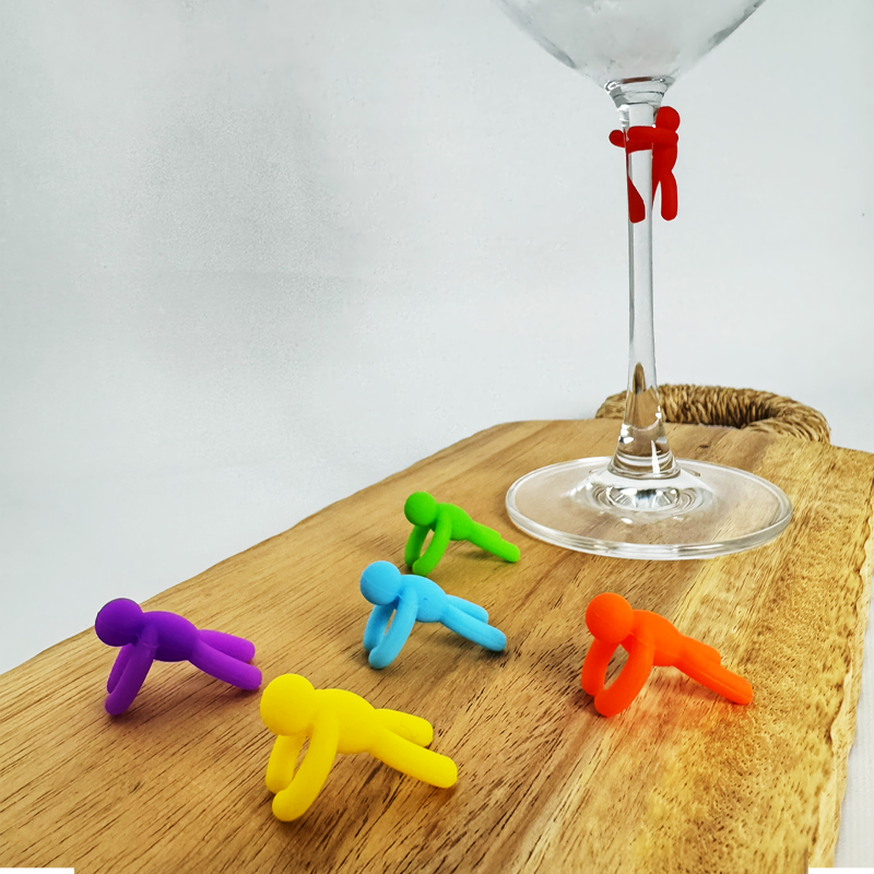 Kit 6 Marcadores de Taça Bonecos – Silicone Colorido Sortido