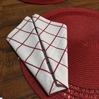 Kit com 4 guardanapos de tecido linhas e listras branco e vermelho Casa Pitaya