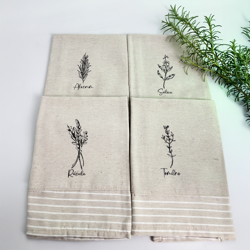 Kit com 4 guardanapos de tecido bordado Temperos Casa Pitaya